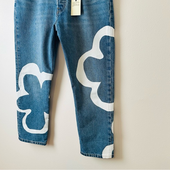 New Levi's 501 Crop high rise straight leg blue 100% cotton Floral print Jeans - Picture 10 of 10